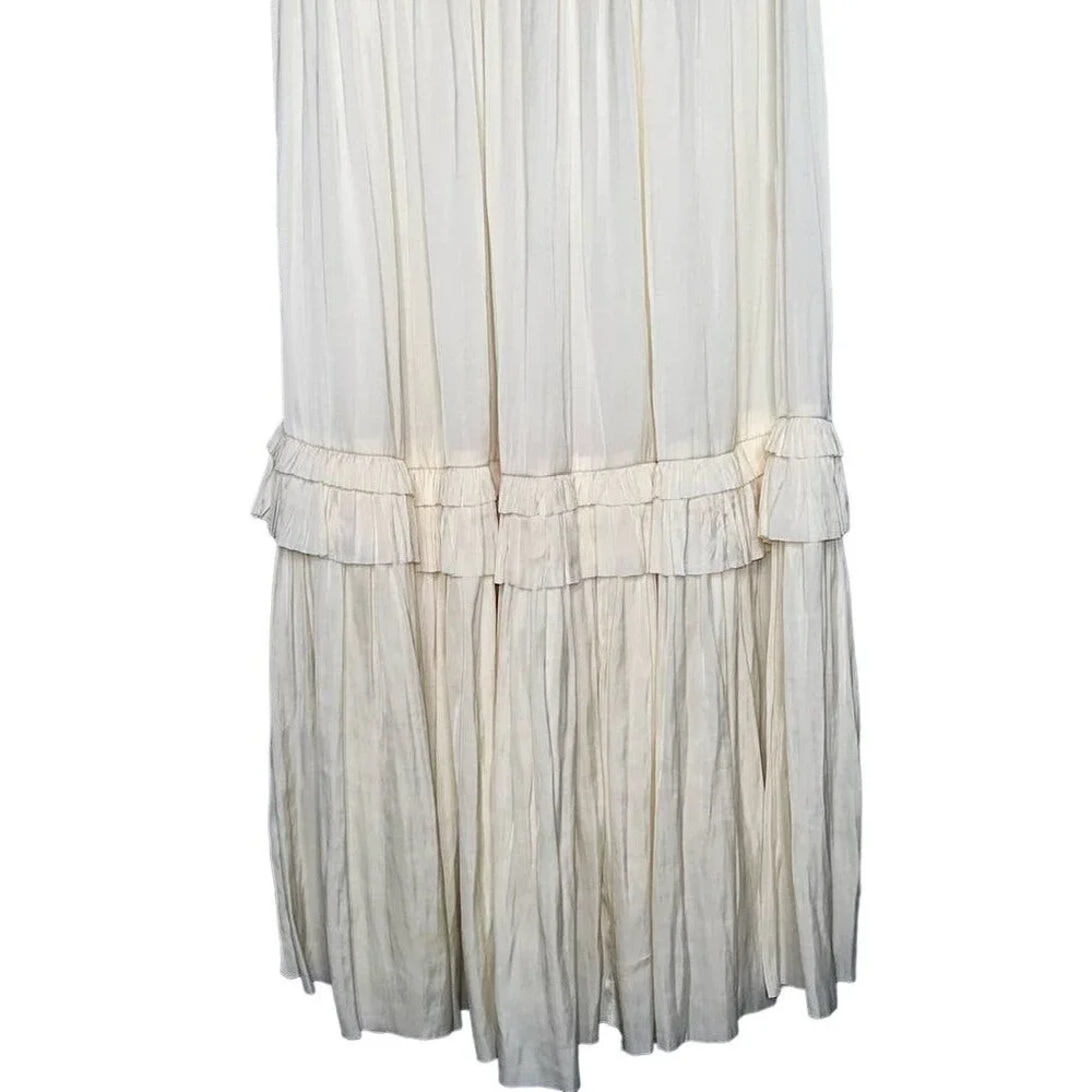 Ulla Johnson Jolee Plisse Satin Midi Dress in Ivory Size 6 Pleated Cream Gown - Picture 10 of 11